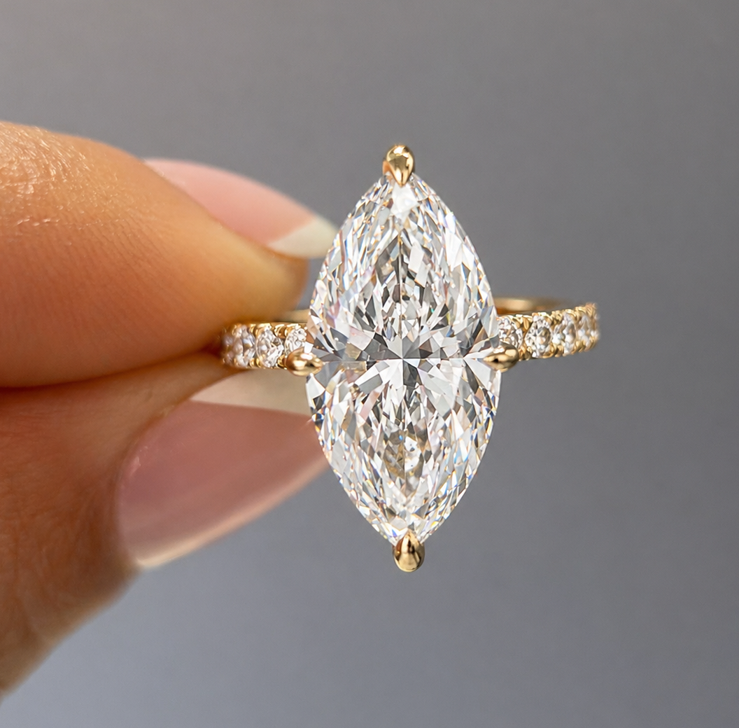 5.67 Carat Marquise Hidden Halo Diamond Ring